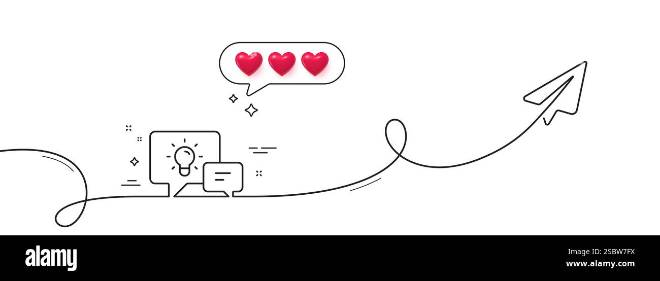 Idea lamp with Speech bubbles line icon. Continuous line with plane. Vector Stock Vector