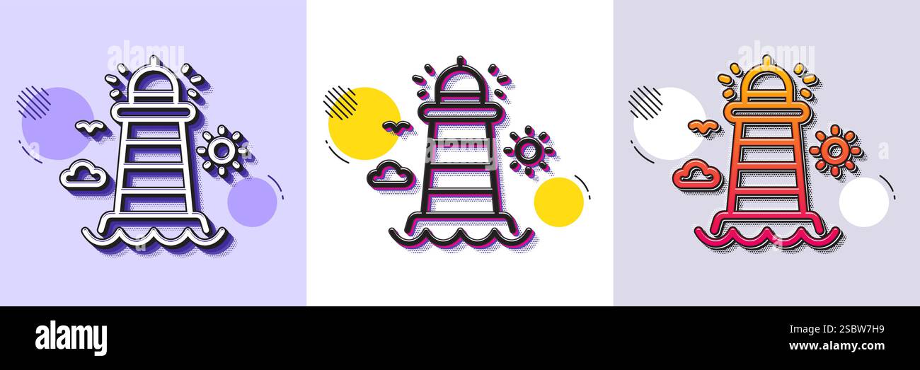 Lighthouse line icon. Beacon tower sign. Searchlight. Halftone dotted pattern. Vector Stock Vector
