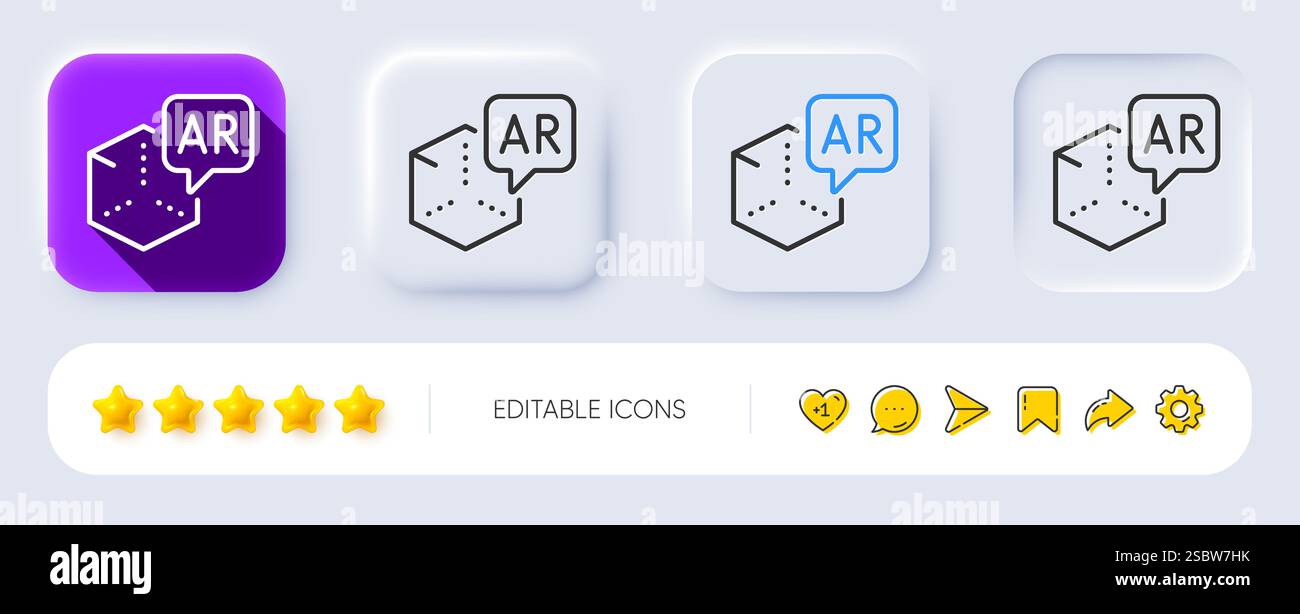 Augmented reality line icon. VR simulation sign. 3d cube. Neumorphic buttons. Vector Stock Vector