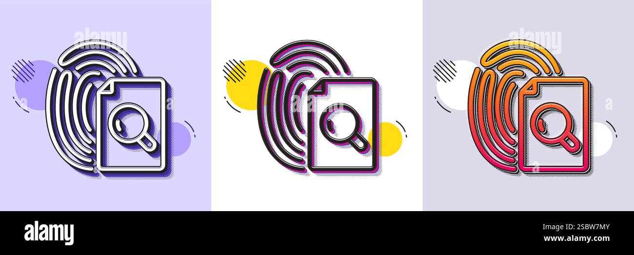 Inspect line icon. Research documents sign. Halftone dotted pattern. Vector Stock Vector
