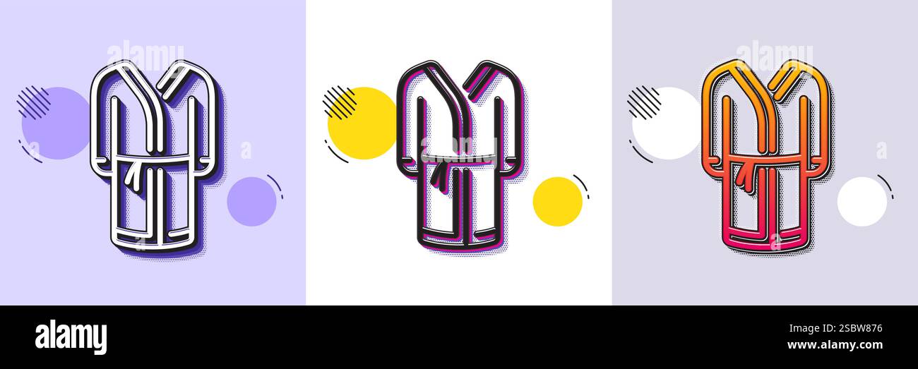 Bathrobe line icon. Housecoat robe sign. Halftone dotted pattern. Vector Stock Vector