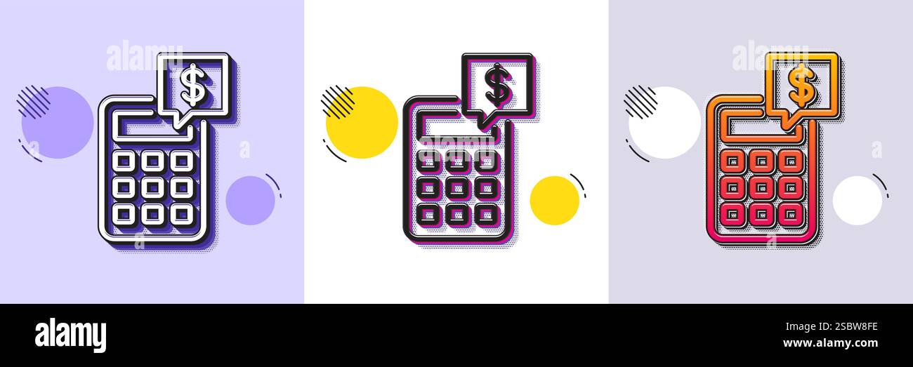 Calculator line icon. Accounting sign. Halftone dotted pattern. Vector Stock Vector