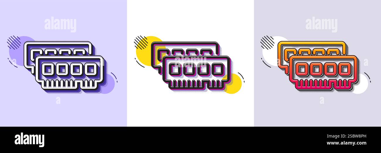 Ram line icon. Computer random-access memory component sign. Halftone dotted pattern. Vector Stock Vector