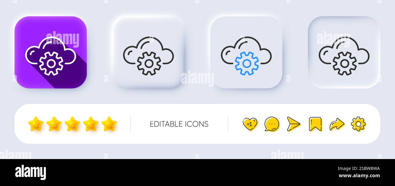 Cloud computing process line icon. Internet data storage sign. Neumorphic buttons. Vector Stock Vector