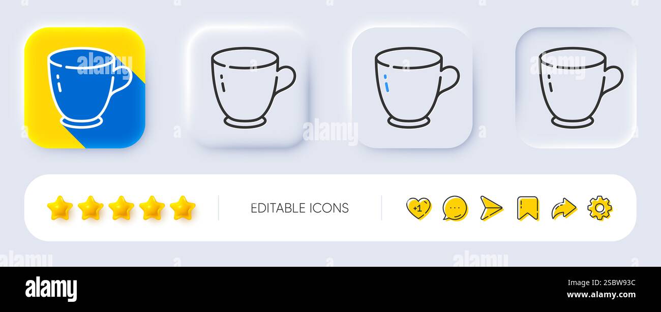 Tea cup line icon. Tableware coffee mug sign. Neumorphic buttons. Vector Stock Vector