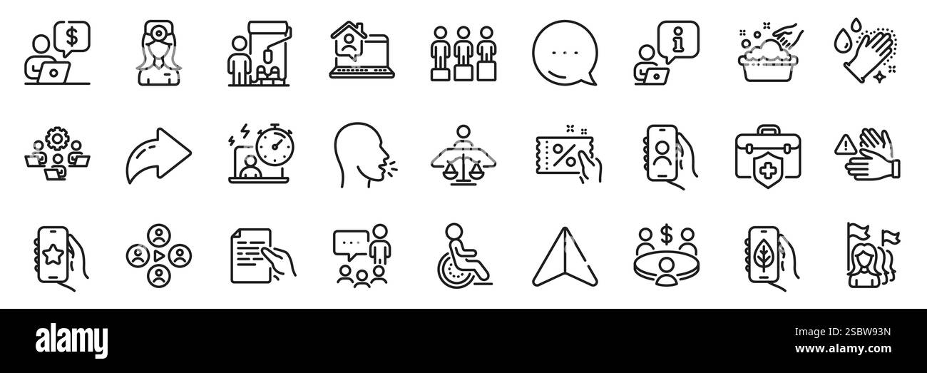 Favorite app, Washing hands and Discount coupon line icons pack. For web app. App line icons. Vector Stock Vector