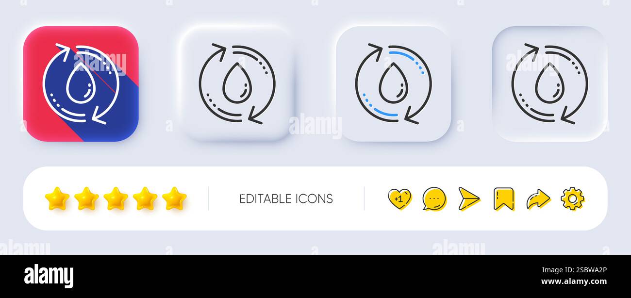 Water drop line icon. Recycle clean aqua sign. Neumorphic buttons ...