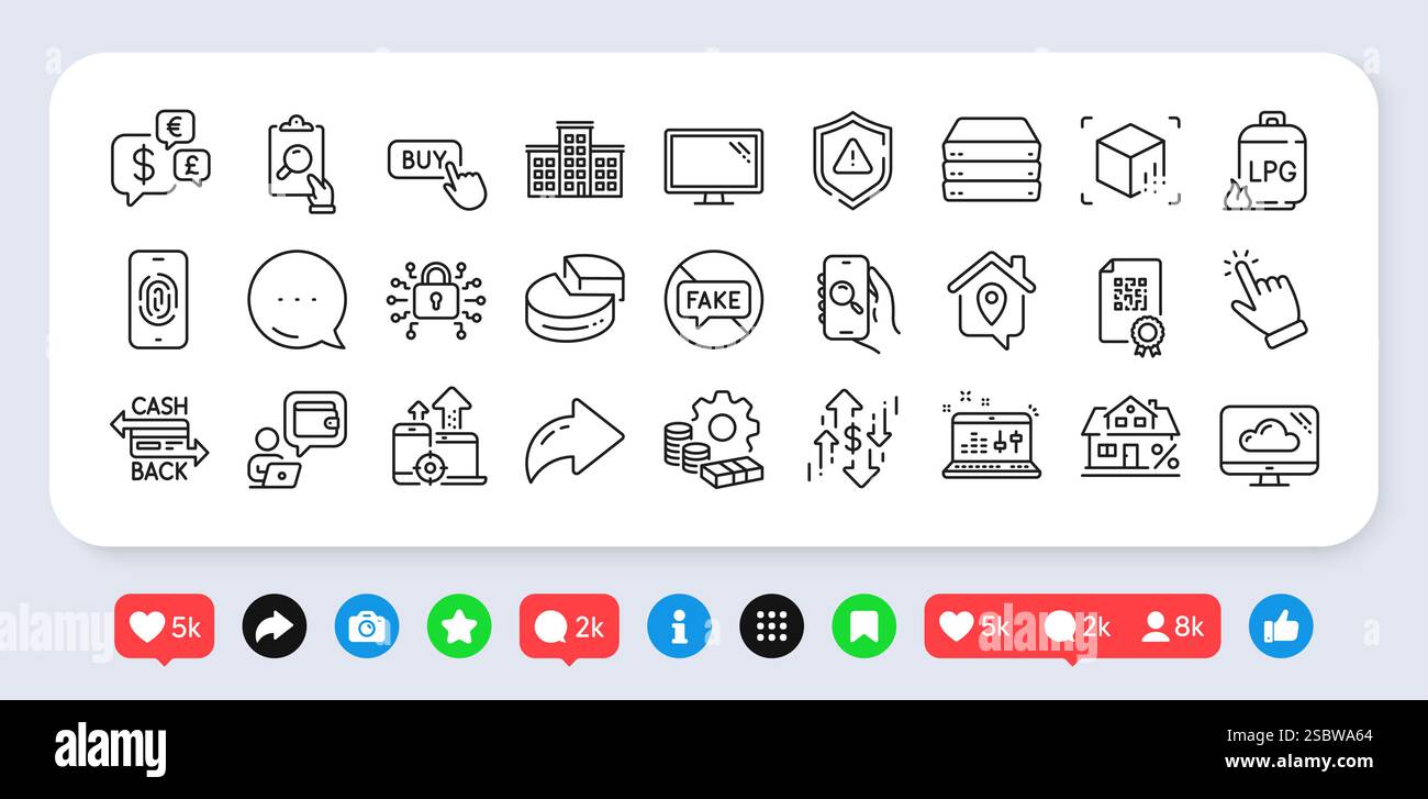 Cashback card, Augmented reality and Company line icons pack. For web ...