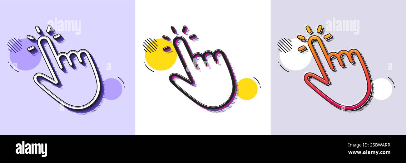 Hand cursor line icon. Click action sign. Halftone dotted pattern. Vector Stock Vector