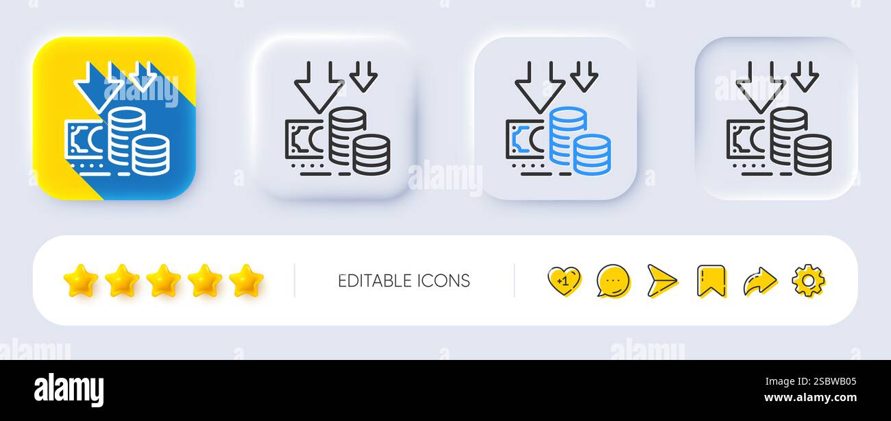 Deflation line icon. Price reduction sign. Neumorphic buttons. Vector ...