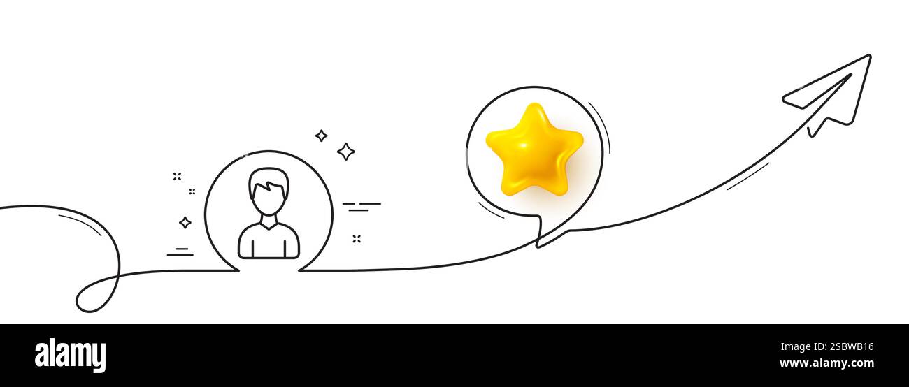 User line icon. Male Profile sign. Continuous line with plane. Vector Stock Vector
