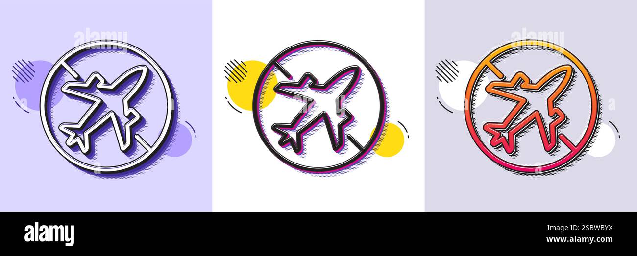 Airplane mode line icon. Cancel flight sign. Halftone dotted pattern. Vector Stock Vector
