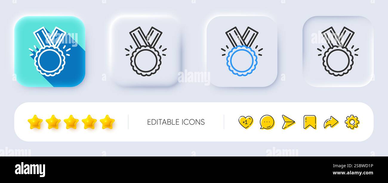 Award Medal line icon. Winner achievement. Neumorphic buttons. Vector ...