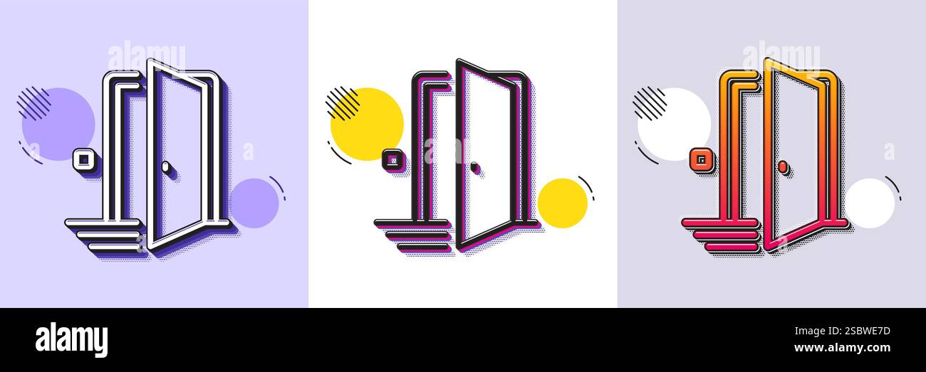 Door line icon. Open doorway sign. Halftone dotted pattern. Vector Stock Vector