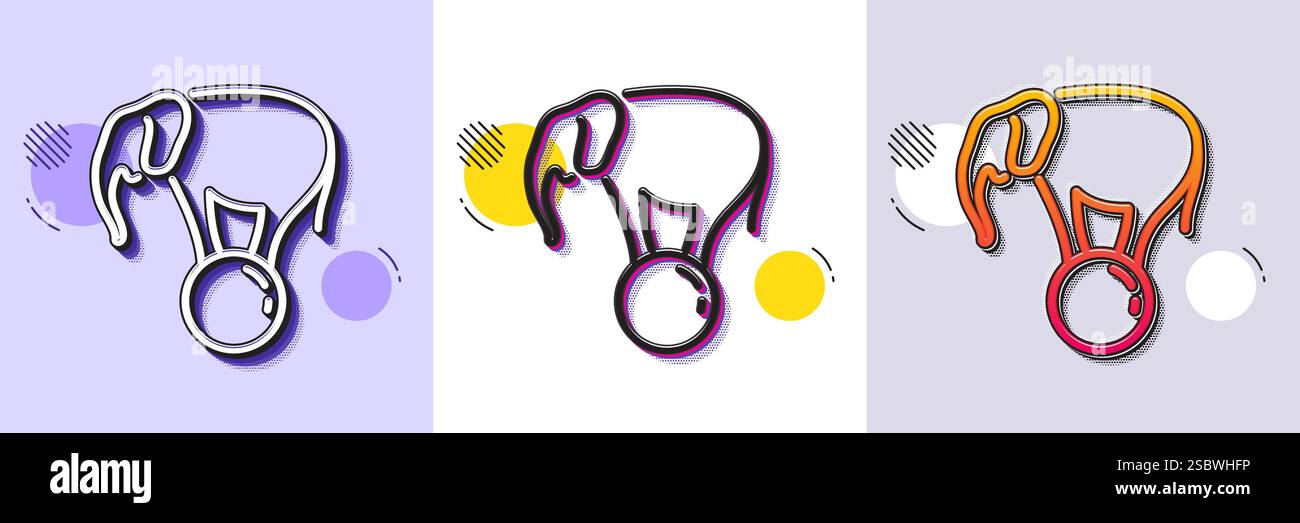 Elephant on ball line icon. Circus sign. Halftone dotted pattern. Vector Stock Vector