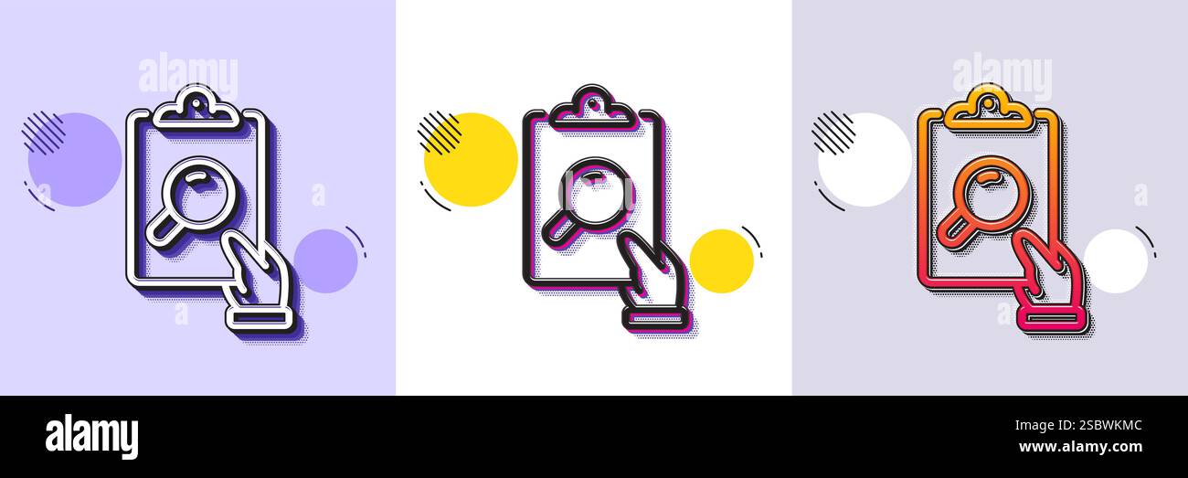Inspect line icon. Clipboard research sign. Halftone dotted pattern ...