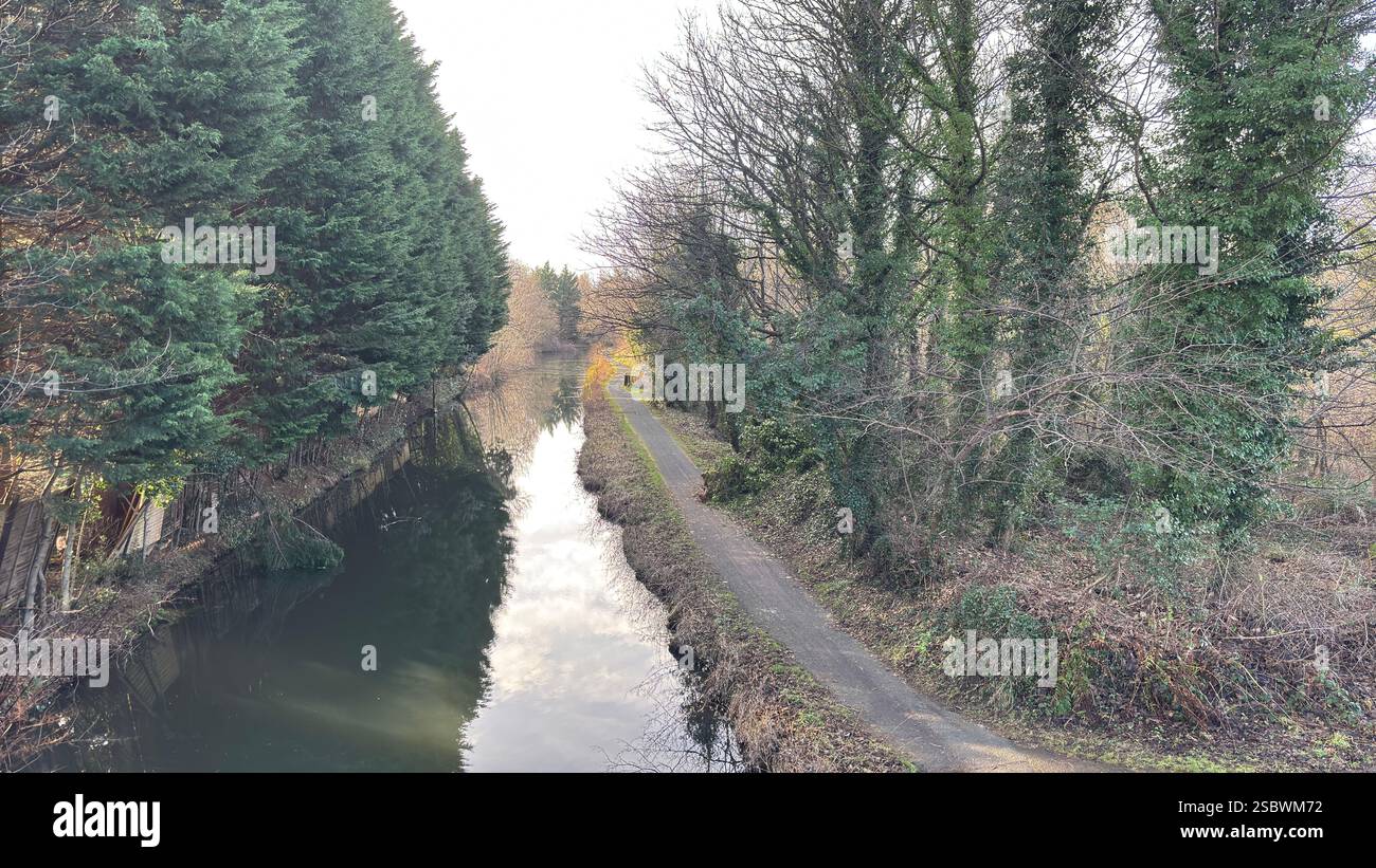 Edinburgh Union Canal in Scotland. Bright day with clear skies. Waterway in Scottish city centre. Scotland - Smartphone Captured Stock Image