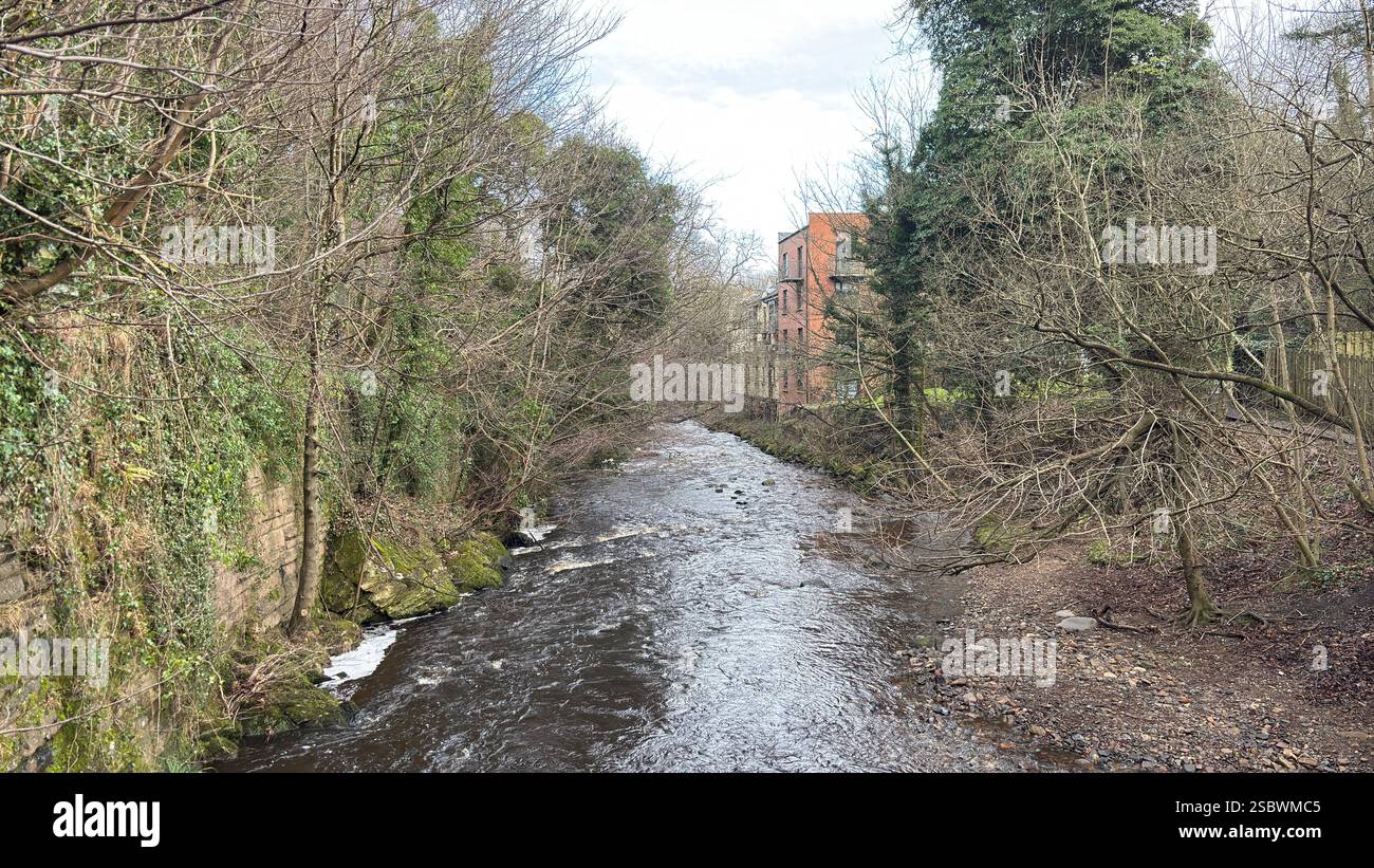 The Water of Leith river in central Scotland. Waterway with walk along side. Runs through the centre of Edinburgh. - Smartphone Captured Stock Image