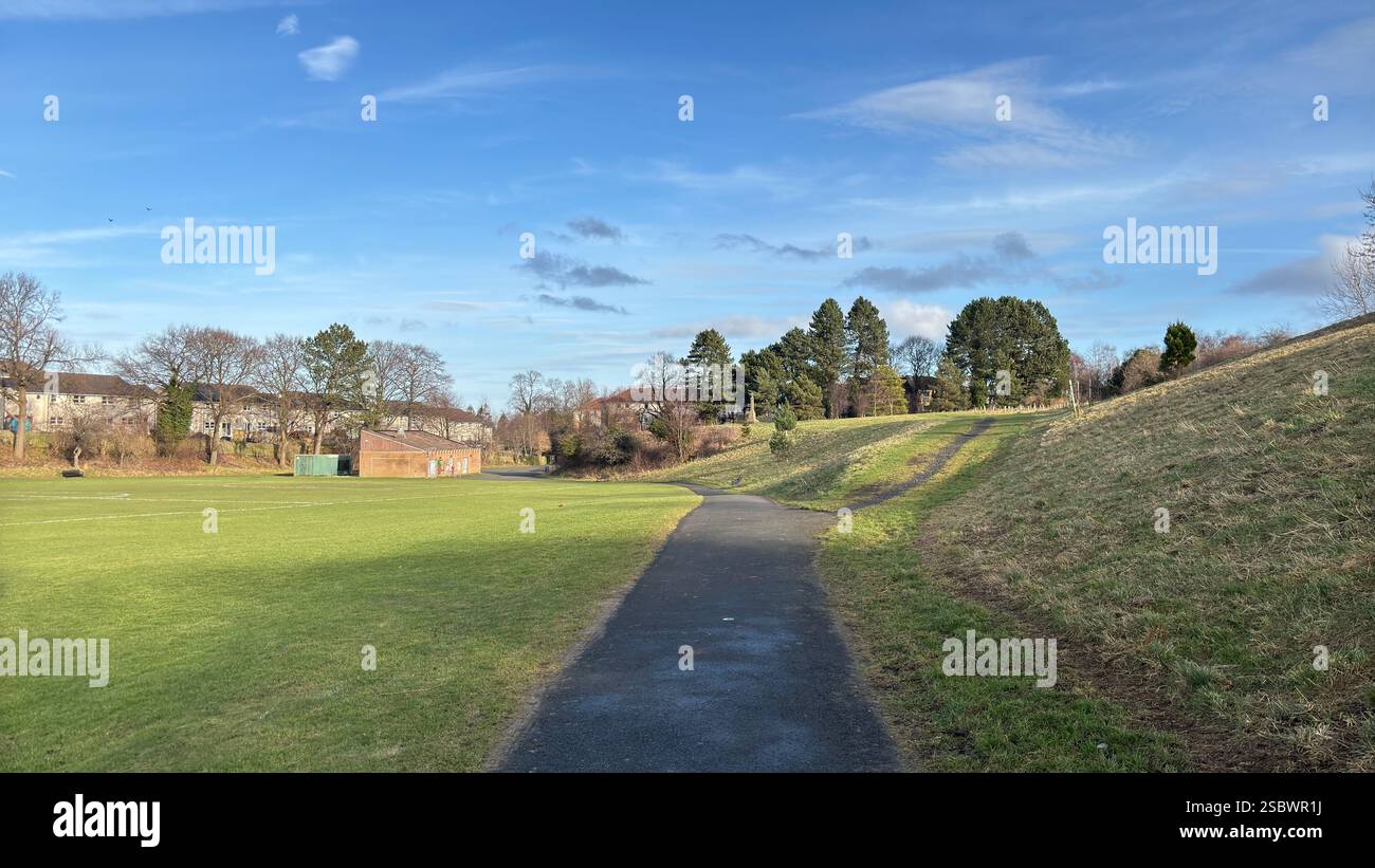 Redhall Park in Edinburgh, Scotland. Open space grass and play park with fields. Public park. - Smartphone Captured Stock Image