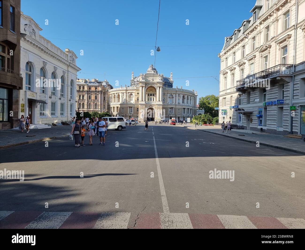 (Empty) street view towards the Odesa National Academic Opera and Ballet Theatre in Odesa / Odessa, Ukraine - Smartphone Captured Stock Image