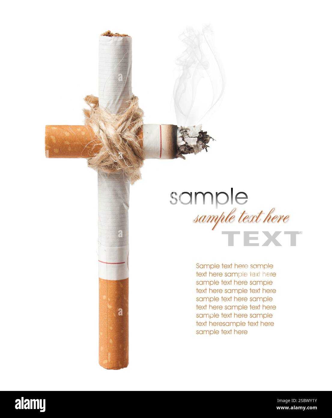 graveyard cross from cigarettes isolated on a white background Stock Photo