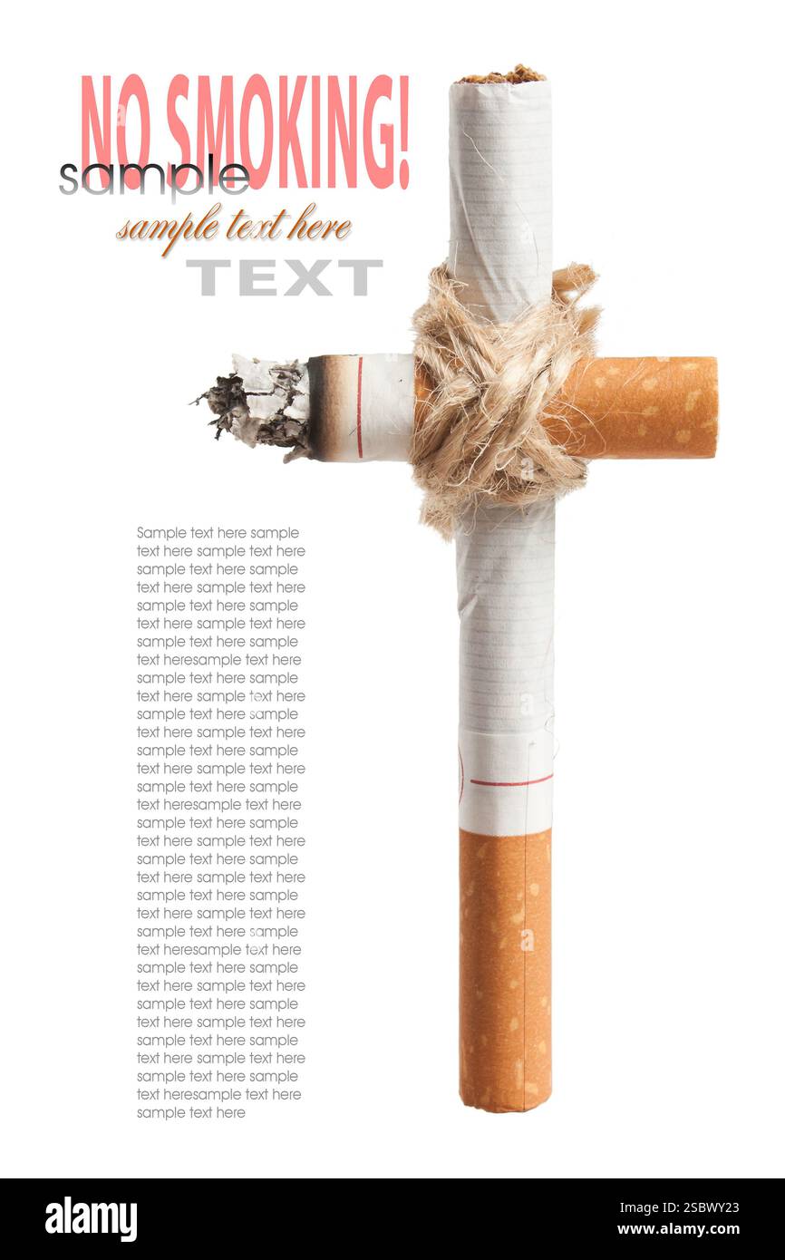 graveyard cross from cigarettes isolated on a white background Stock Photo