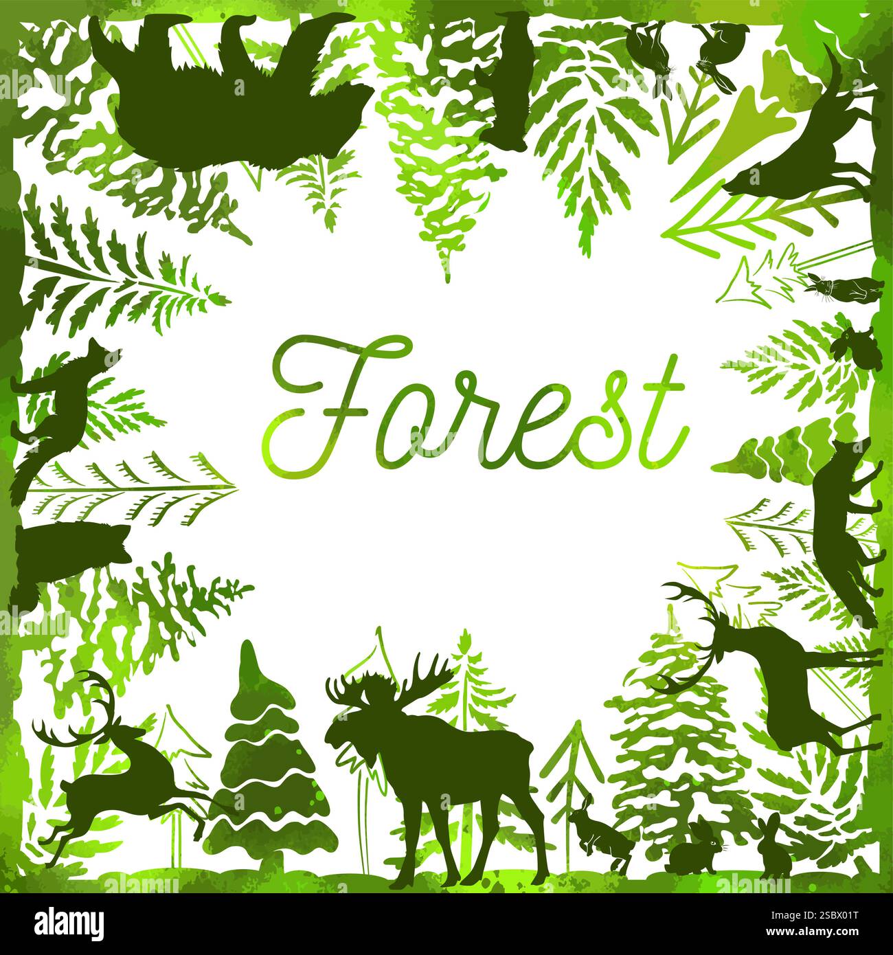 Frame forest with animals. hand drawing. Not AI Vector illustration ...