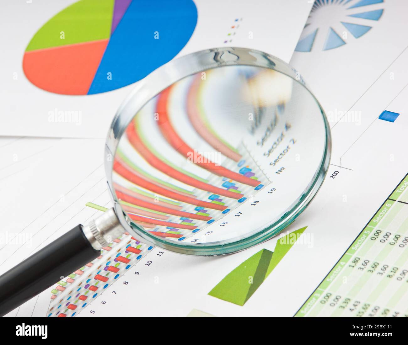 Graphs tables and documents laid on the table Stock Photo