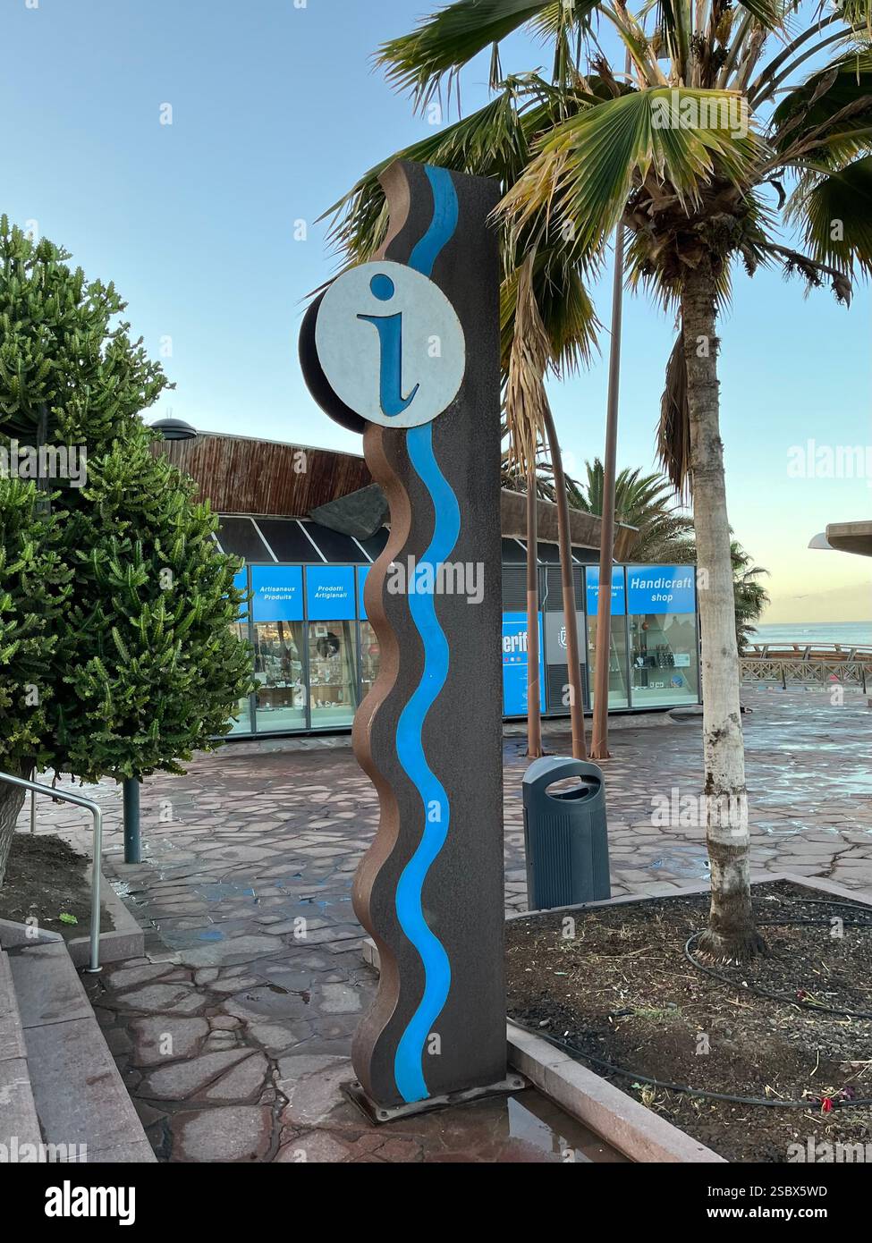 Tourist Information Office Sign near Troya Beach where Playa de las Américas and Costa Adeje meet. Tenerife, Canary Islands, Spain. 14th January 2025. - Smartphone Captured Stock Image
