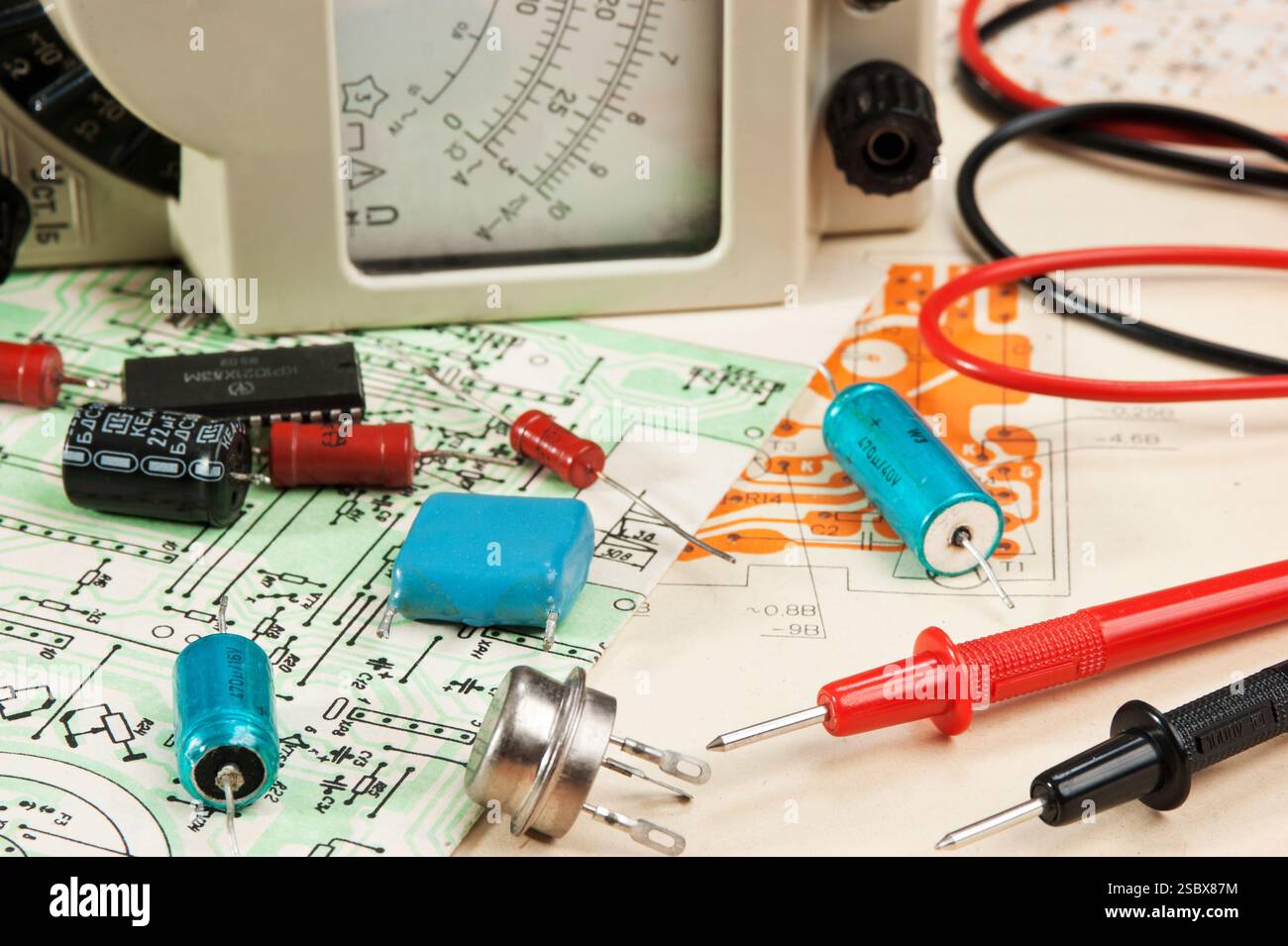 Radio components laid out on the electronic circuit Stock Photo - Alamy