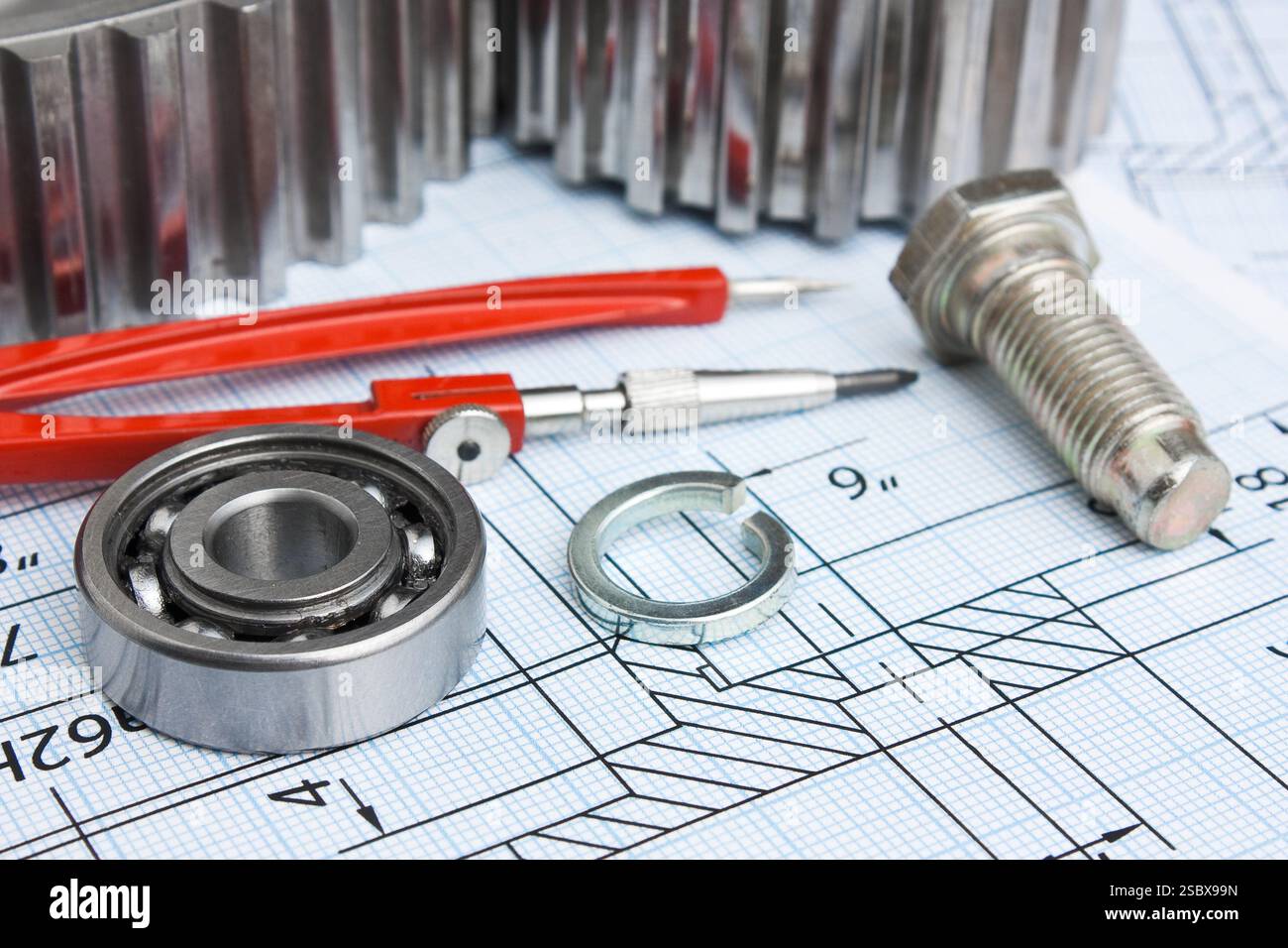 tools and mechanisms detail on the background of technical drawings ...