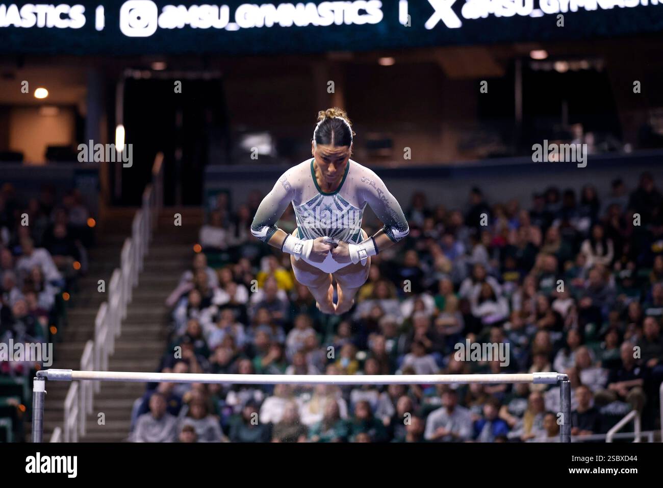 Michigan State's Delanie Harkness competes during an NCAA gymnastics