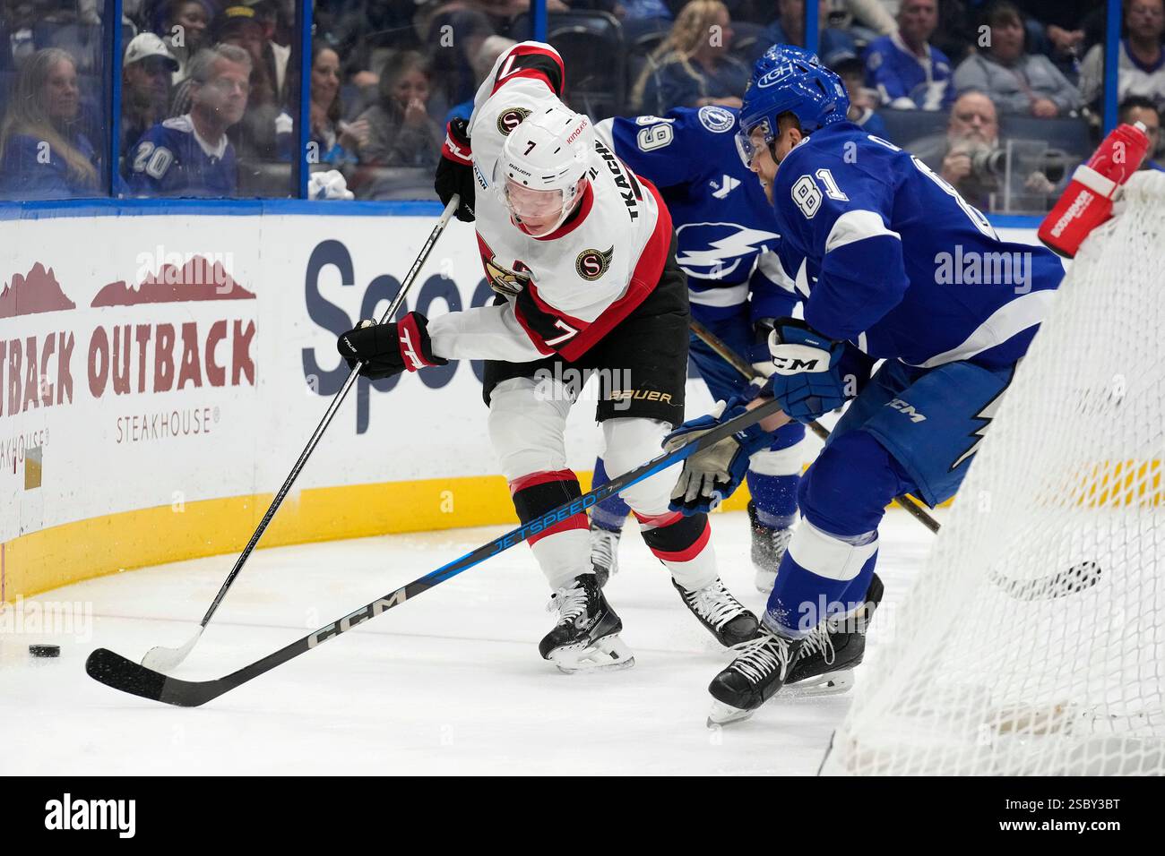 Ottawa Senators left wing Brady Tkachuk (7) and Tampa Bay Lightning ...