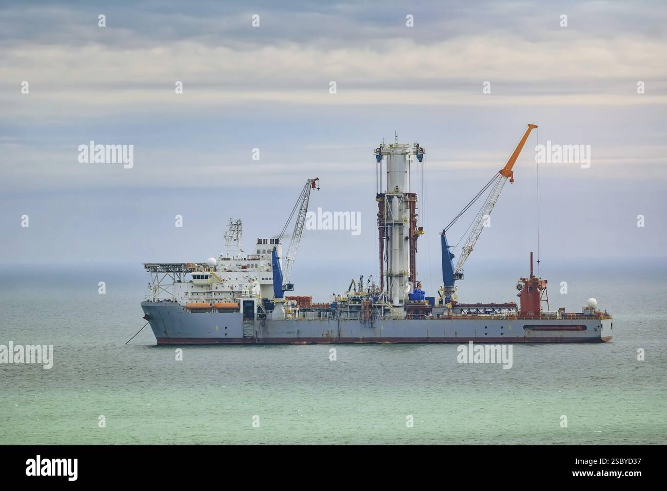 Drill Ship works in the Black Sea Varna, Bulgaria, Europe Stock Photo