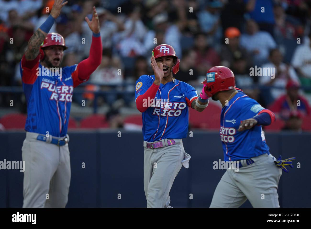 Puerto Rico's Robbie Merced, center, celebrates after scoring against