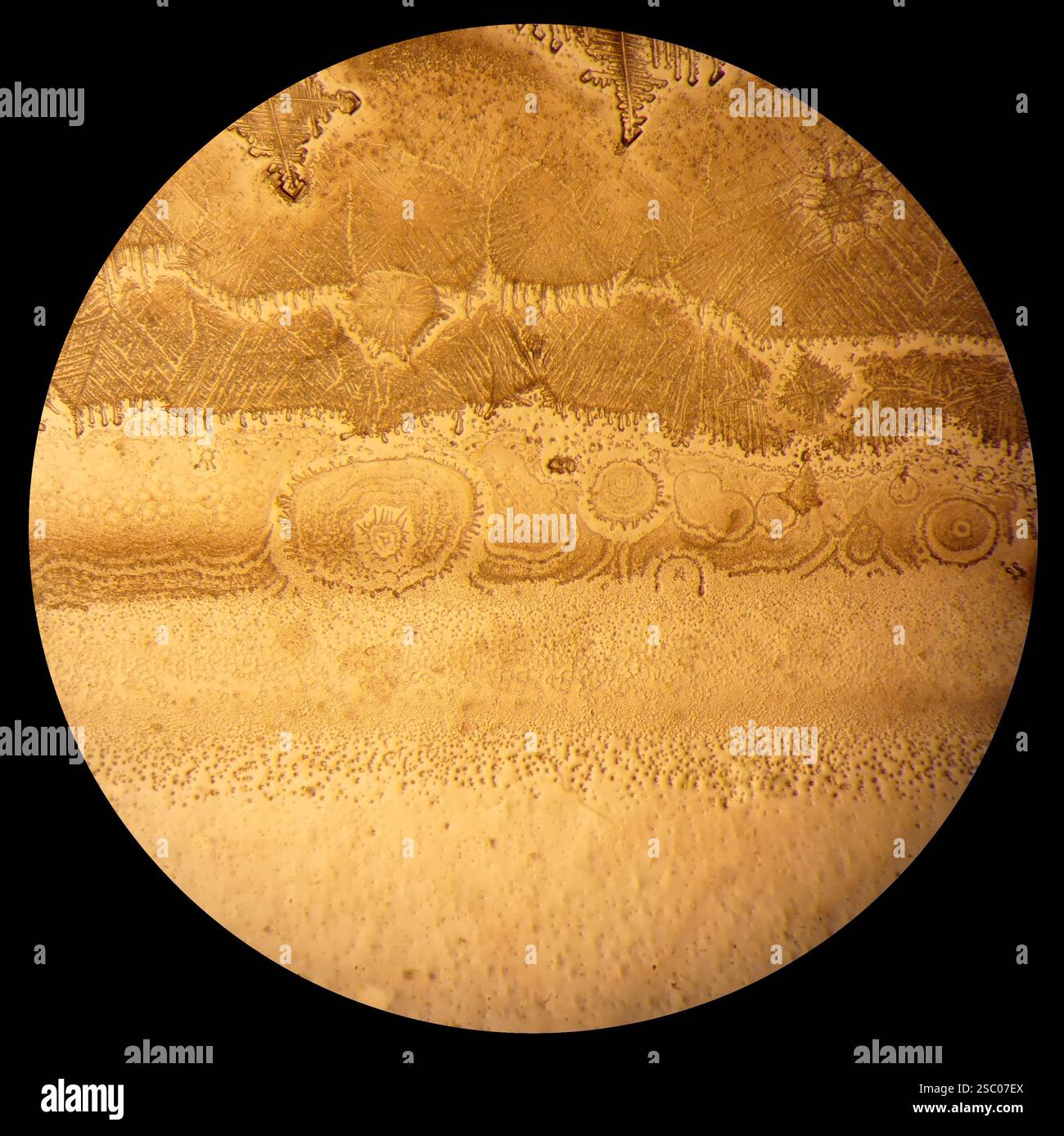 A thin layer of crystals precipitated from mineral spring water, as ...