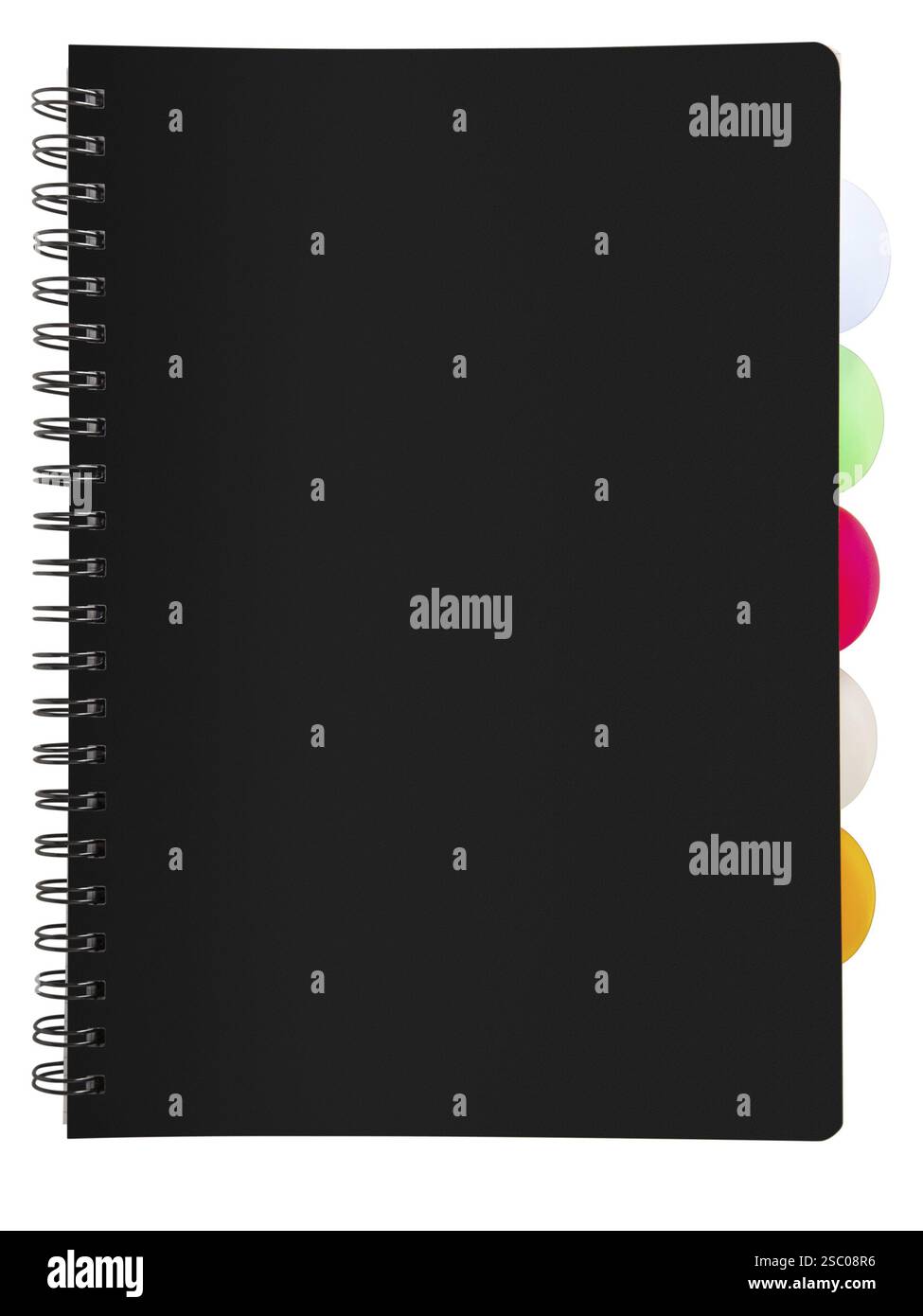Closed black notepad notebook with multicolored bookmarks Stock Photo
