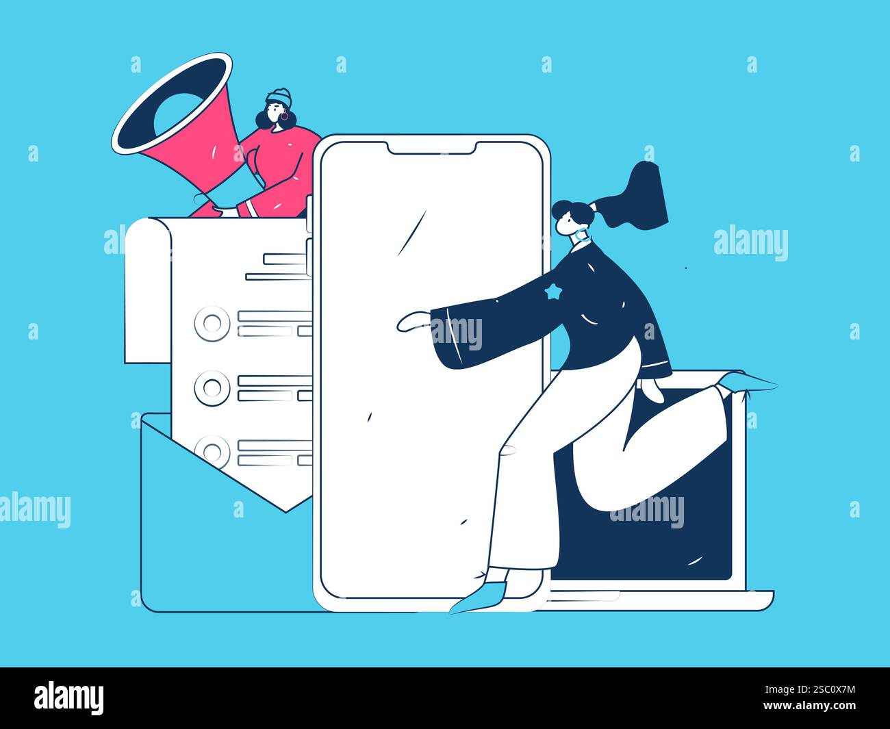 Notic Drawings Notification announcement vector creative flat hand drawn illustration ...