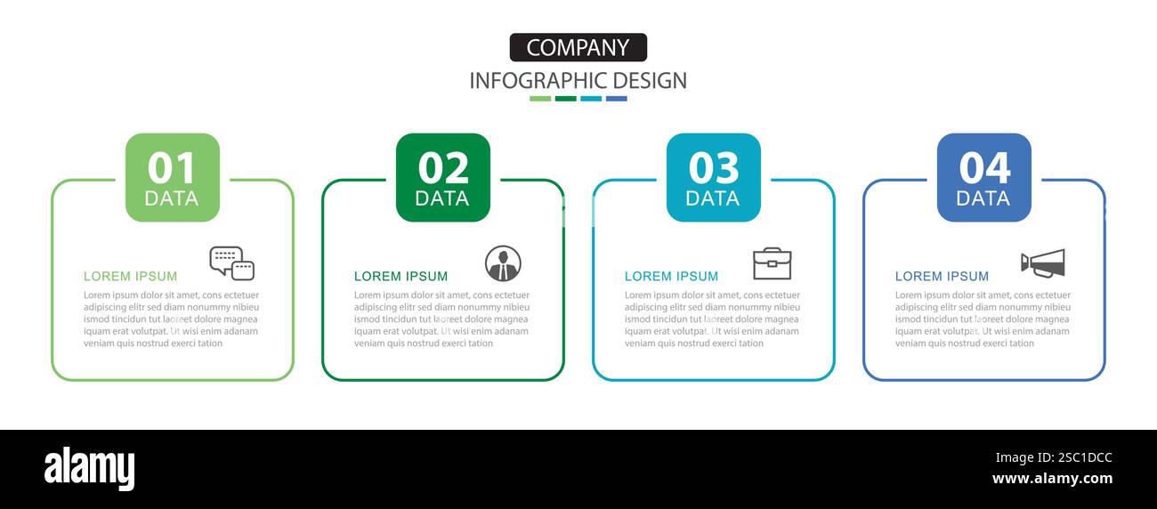 4 data infographics rectangle layout paper template. Illustration business abstract background. Stock Vector