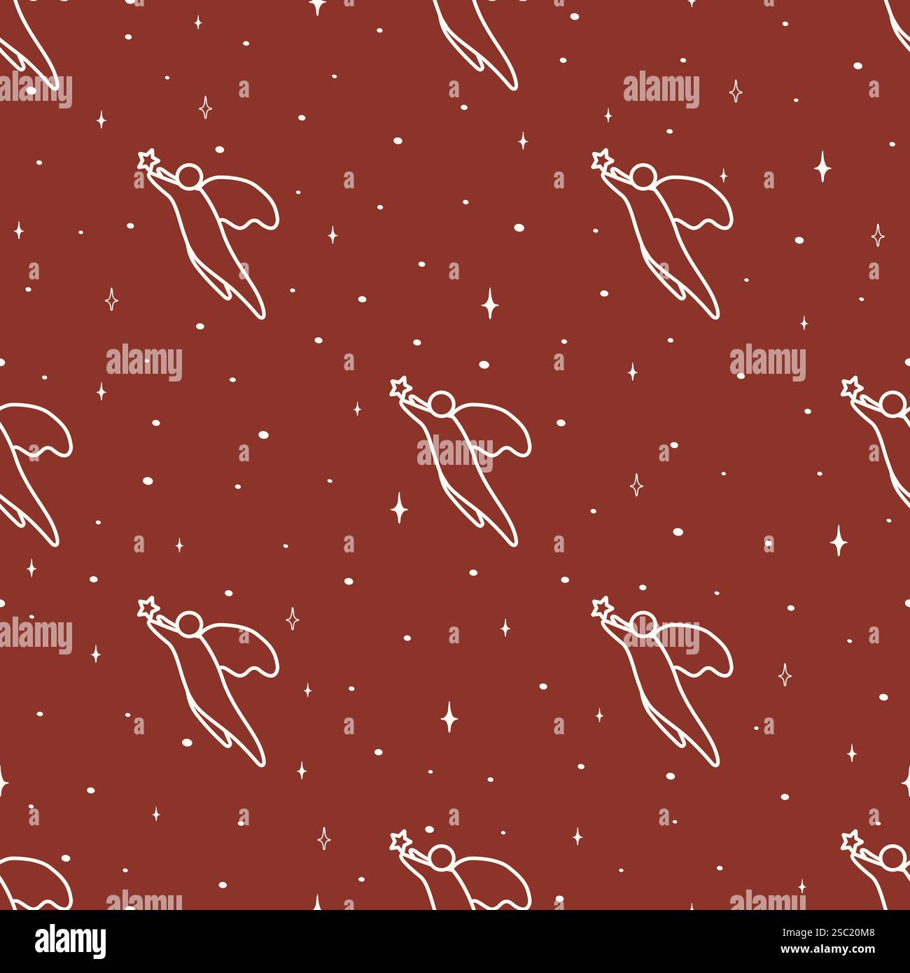 Christmas seamless vector pattern with decorative elements. Seamless pattern with angel character. Vector endless texture for digital paper, fabric. Stock Vector