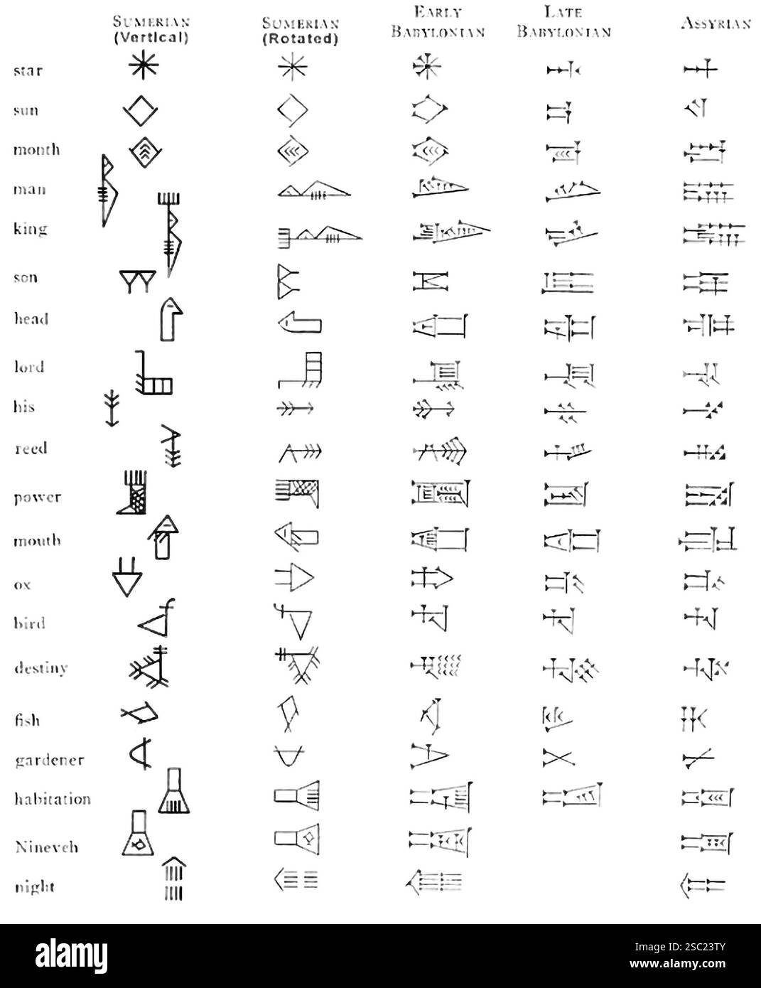 7519-1. Cuneiform script from Archaic to Assyrian Stock Photo - Alamy