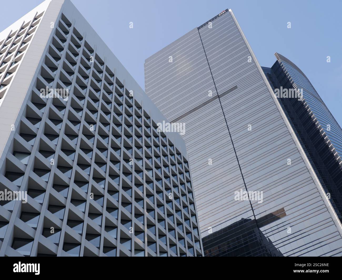 Aerial View of Three Iconic Buildings in Hong Kong Stock Photo