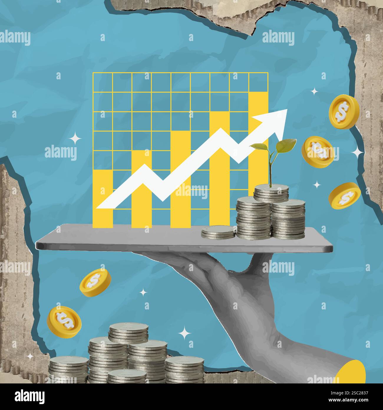 Hand holding a growth chart with coins and plant symbolizing financial ...