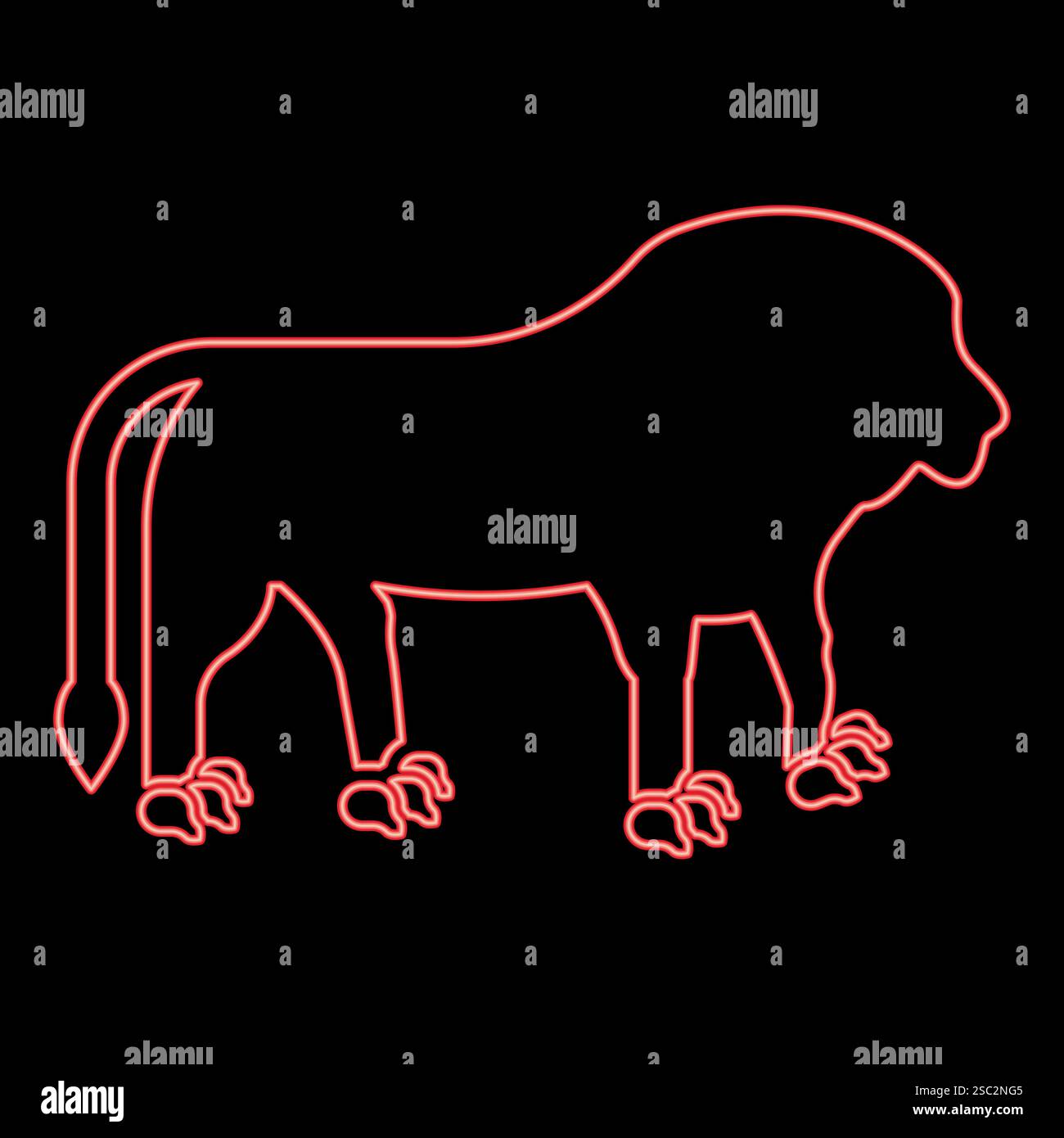 Neon lion head red color vector illustration image flat style light ...