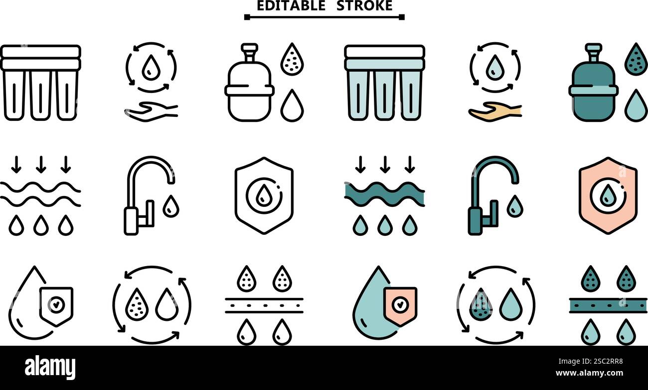 Simple Set of Water Related Vector Color Icons. Editable stroke. Water ...
