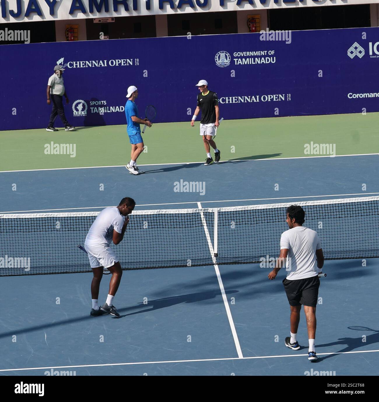 Chennai, India. 05th Feb, 2025. Doubles Saketh MYNENI (IND & Ramkumar Ramanathan (IND) Vs Kimmer COPPEJENS (BEL) & Ergi KIRKIN (TUR) Saketh MYNENI (IND & Ramkumar Ramanathan (IND) won by 6-3, 6-1 Credit: Seshadri SUKUMAR/Alamy Live News Stock Photo