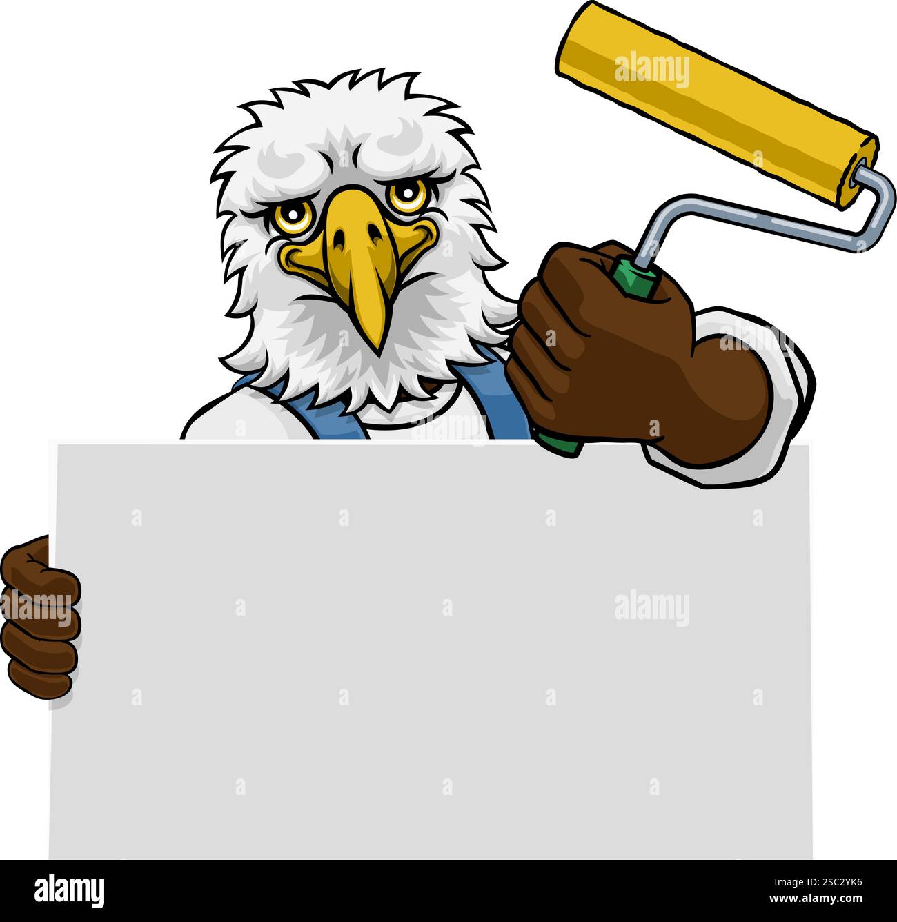 Eagle Painter Decorator Paint Roller Mascot Man Stock Vector