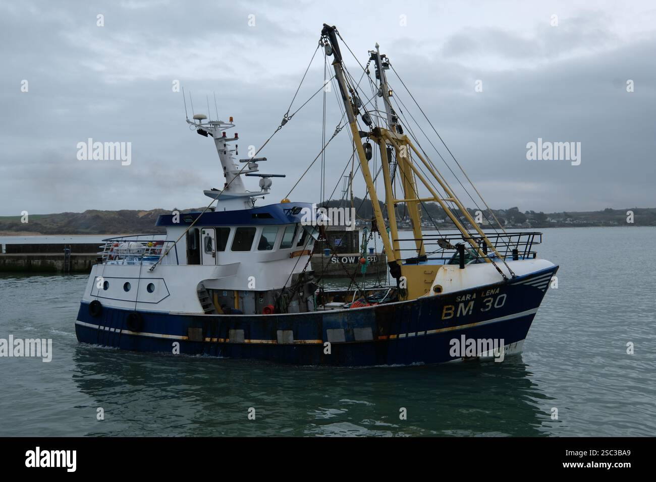 Padstow Cornwall UK 02 05 2025 MFV Sara Lena Brixham BM 30 Beam Trawler Leaving Padstow Harbour Stock Photo