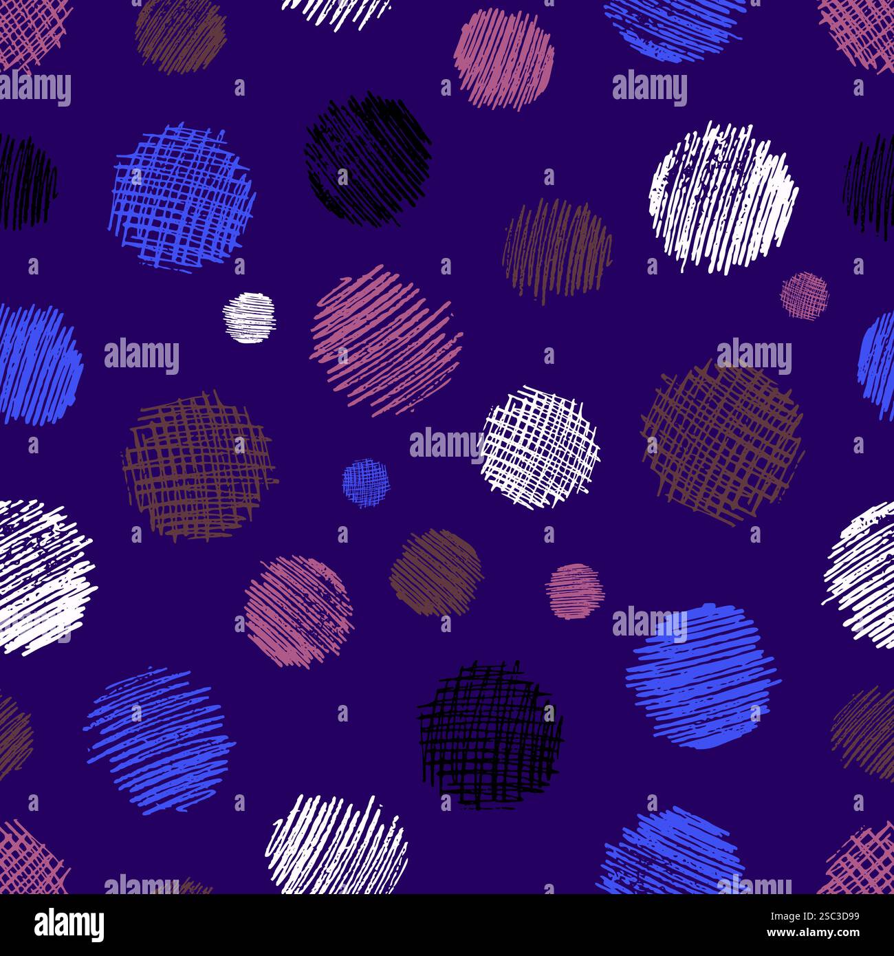 Seamless pattern with hand drawn black circle scribble smear. Abstract grunge texture. Vector illustration Stock Vector
