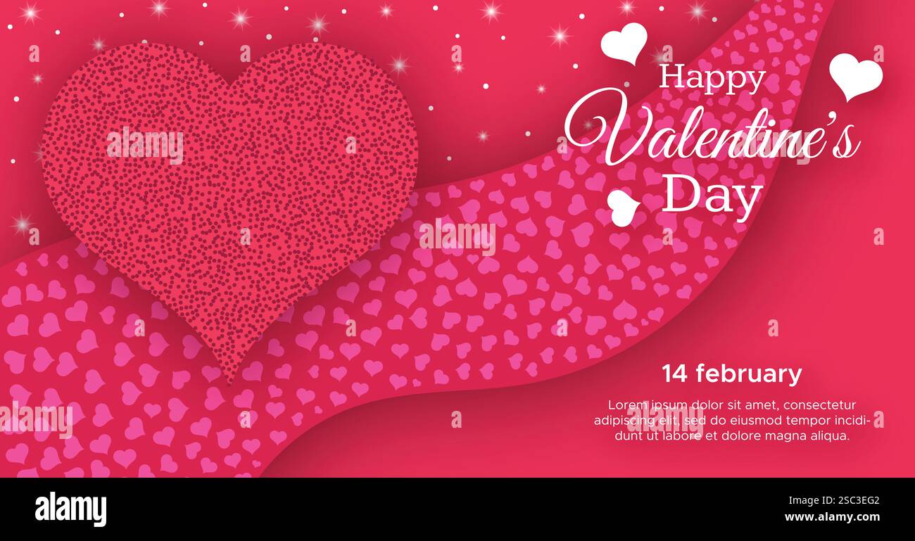 Happy Valentines Day Background. Red greeting horizontal banner with ...